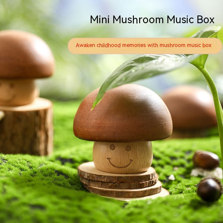 Wooden Decoration Rotatable Mushroom Music Box Sky City Birthday Gift Children's Wooden Toys
