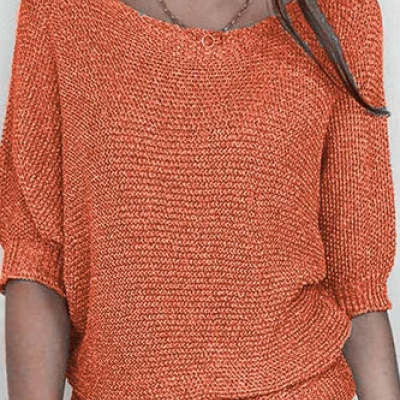 Three-quarter Sleeve Pullover Sweater Fashion Solid Color Loose Round Neck Knitted Top For Women Clothing NorixaFashion.com