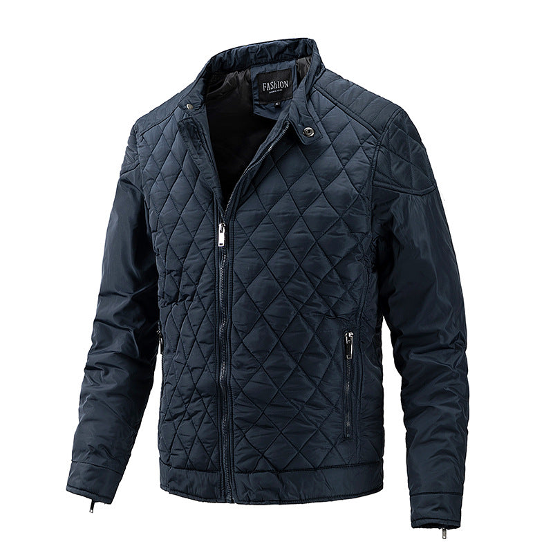 2026 Cross-Border Autumn And Winter Men's Lightweight Cotton Jacket Casual Diamond-Shaped Stand Collar Coat Harrington Jacket Cotton-Padded Jacket Men's Fashion Trend NorixaFashion.com