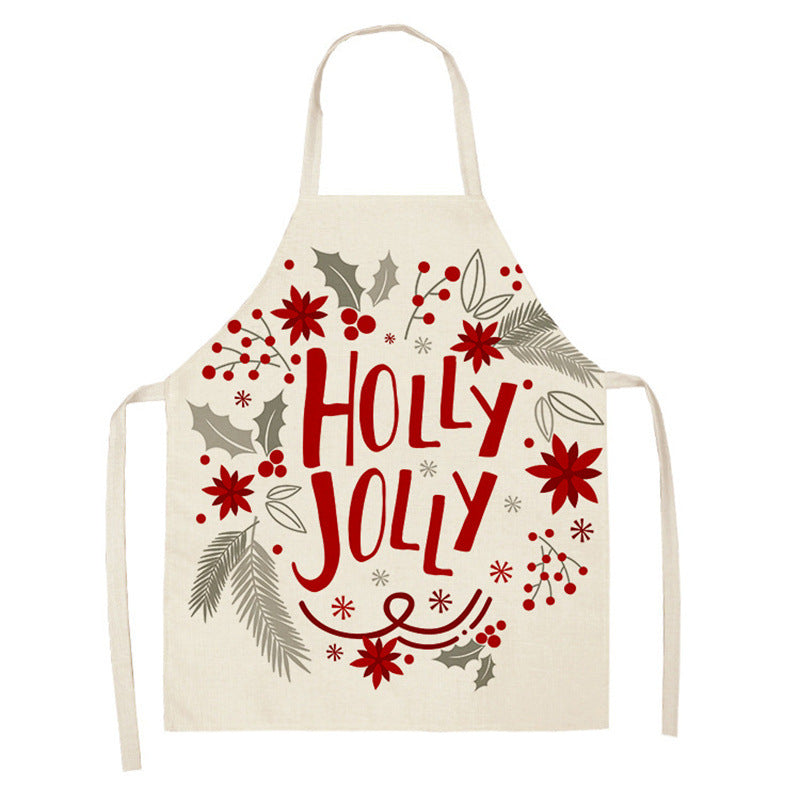 Christmas Deer Art Pattern Female Cleaning Home Cooking Kitchen Apron Chef Ear Cotton Linen PearlNestDecor.com