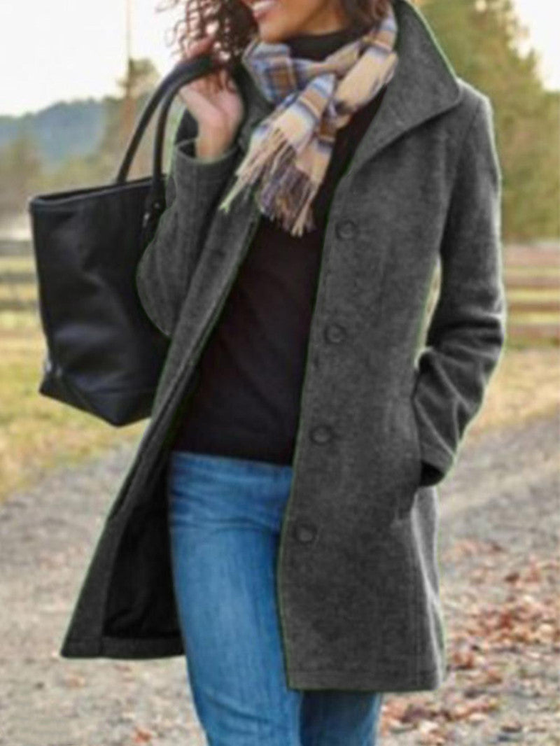 Winter Single-breasted Lapel Coat Fashion Commuter Slim Mid-length Jacket Women's Clothing LadyShow.Store
