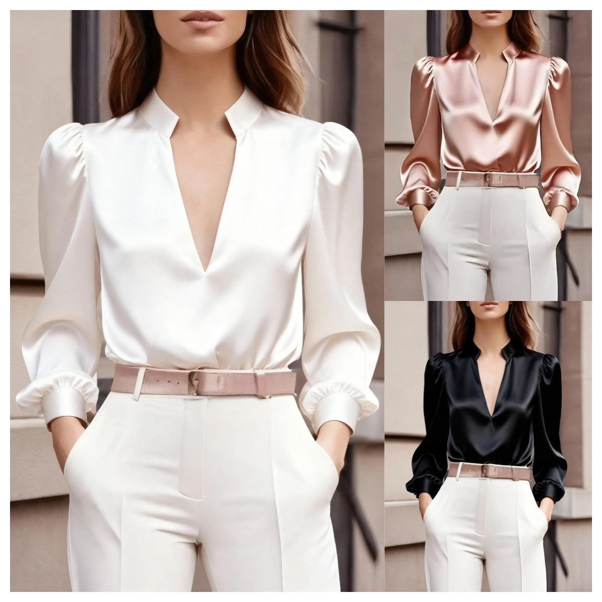 Satin Long Sleeve Slim-fit Professional Style Design Women's Top LadyShow.Store