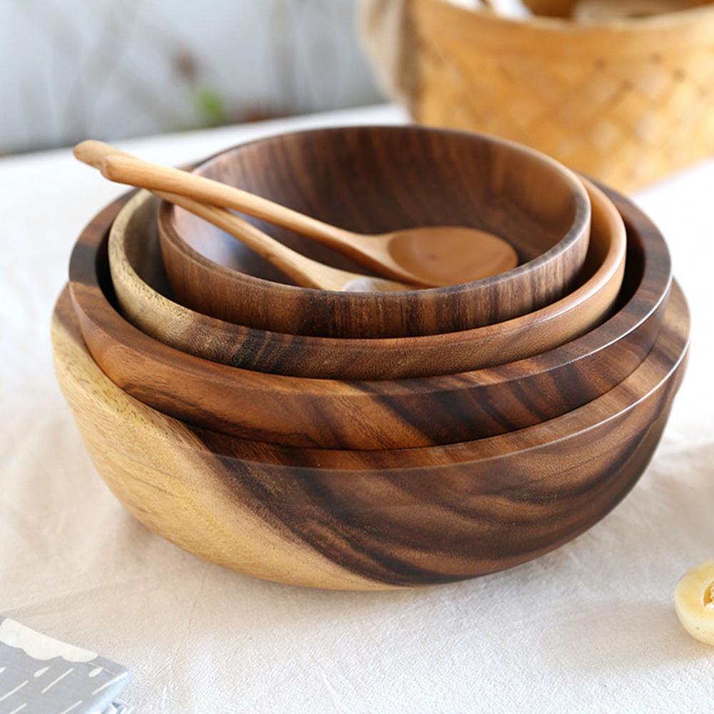 Kitchen Natural Wooden Bowl Household Fruit Bowl Salad Bowl For Home Restaurant Food Container Wooden Utensils Note The Size Hot LadyShow.Store