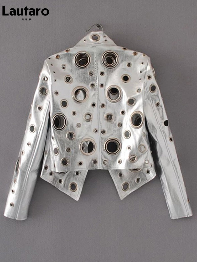 Lautaro Cut Out Faux Leather Jacket with Rivets Pi-Mart