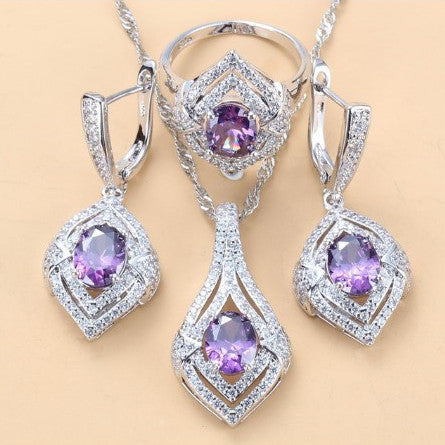 Gem-inlaid Pendant Earrings Necklace Ring Ladies Three-piece Set LadyShow.Store