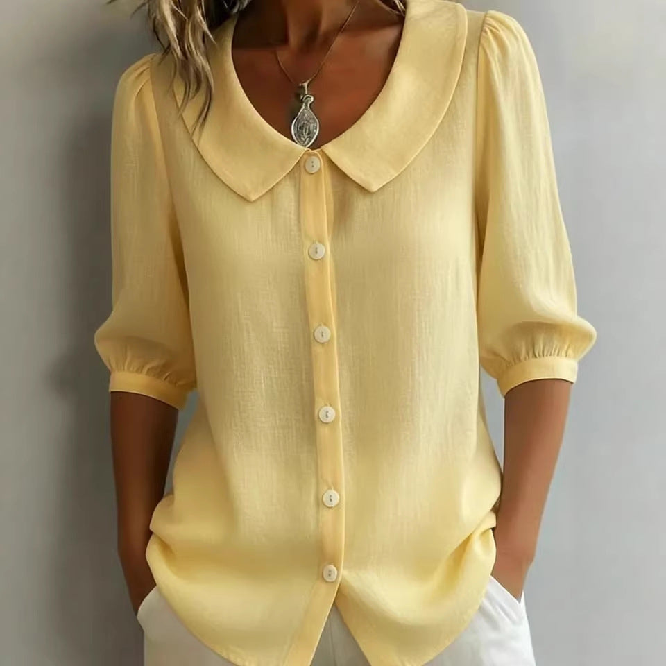 Collared Short-sleeve Blouse Fashion Casual Versatile Loose Shirt Women's Clothing NorixaFashion.com