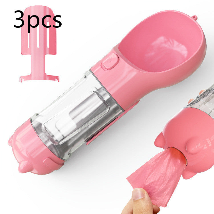 Pet Water Bottle Feeder Bowl Garbage Bag Storage Portable Pet Outdoor Travel 3 In 1 Dog Water Bottle Pets Fashion