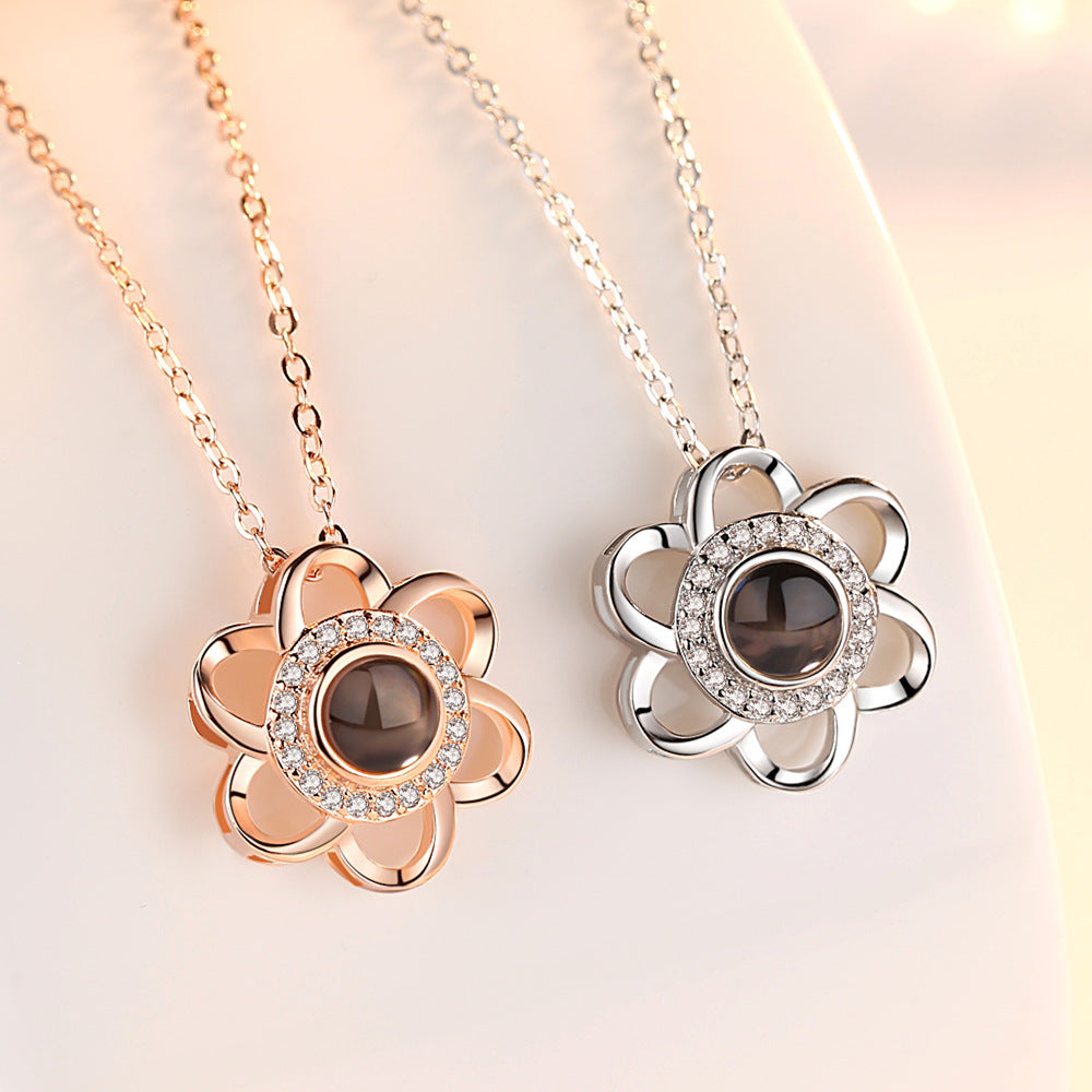 925 Sterling Silver Love Necklace, Memory In  Languages, Cherry Blossom Pendant Necklace LadyShow.Store