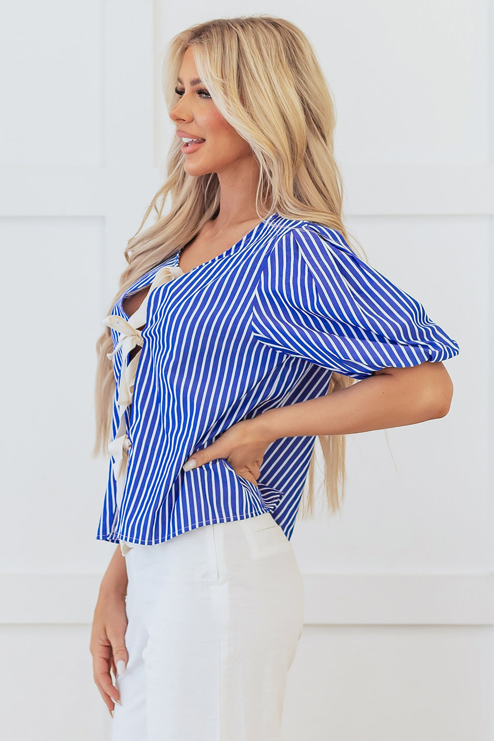 Dream Stripe Tied Front Blouse LuxuryLifeWay Online Store