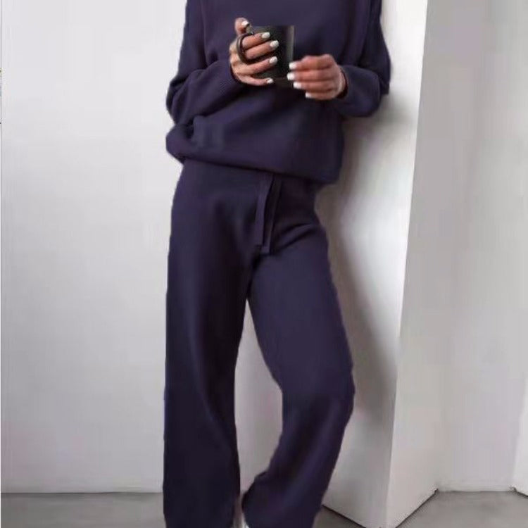 Casual Fashion Suits For Women Turtleneck Sweater And Drawstring Straight Pants LadyShow.Store