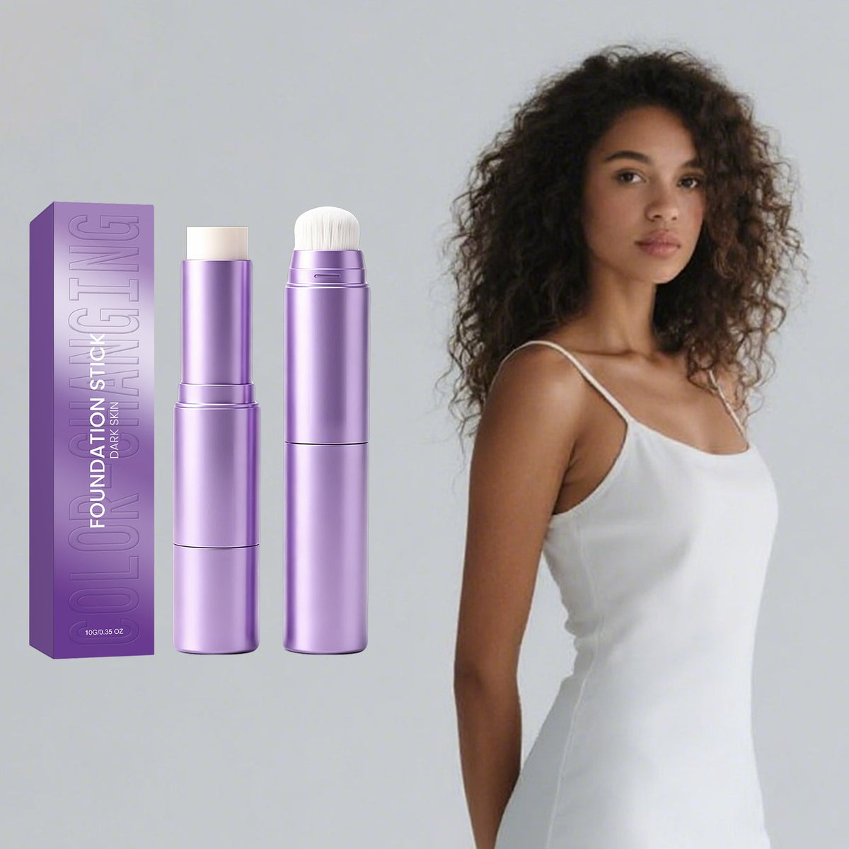 Light, Thin, Delicate, Skin Friendly, Easy To Put On Daily Makeup, No Mask, Two In One Color Changing Foundation Make-up Stick  Dark Skin Color , 10g, 1 Box Tri Light Beauty