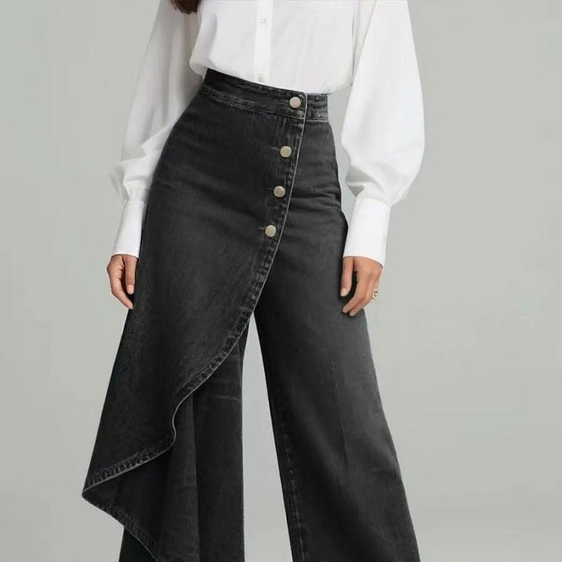 Denim Skort With Button Closure And Washed Finish For Women LadyShow.Store