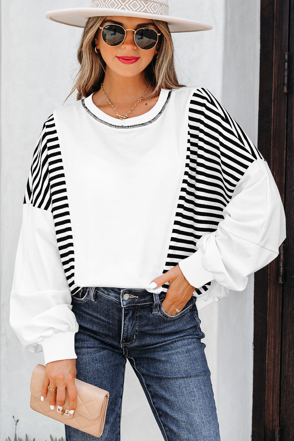 Clare Contrast Stitching Oversize Sweatshirt LuxuryLifeWay Online Store