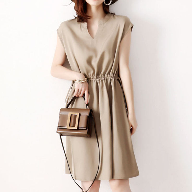 Dress dress solid color short sleeve chiffon skirt women NorixaFashion.com