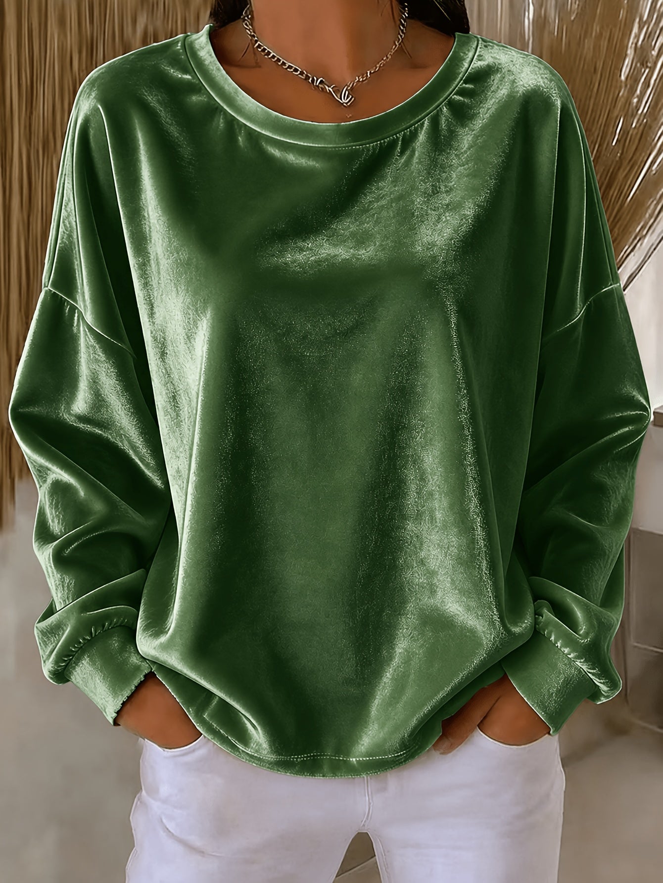 Casual Round-neck Velvet Solid-color Long-sleeve Shirt NorixaFashion.com
