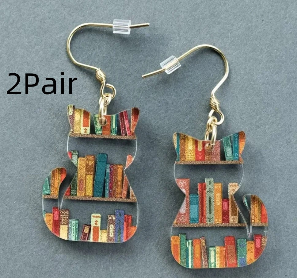 Classic Water Drop Stitching Bookshelf Acrylic Teacher Earrings LadyShow.Store