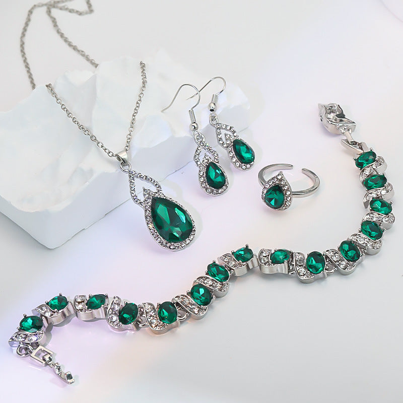 Light Luxury Zircon Necklace Earrings Open Ring Jewelry Suit LadyShow.Store