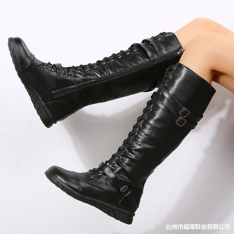 Round Toe Front Lace-up High Tube Side Zipper Knight Boots LadyShow.Store