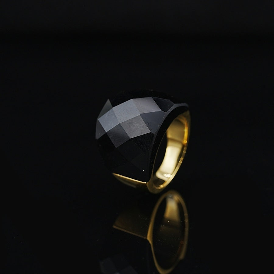 Stainless Steel Diamond-shaped Exaggerated Gemstone Ring For Men
