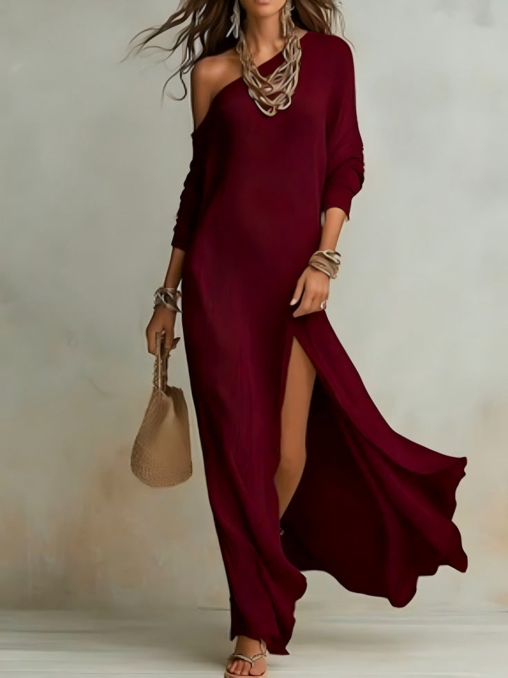 Elegant Long-Sleeve Knitted Split Dress For Women NorixaFashion.com