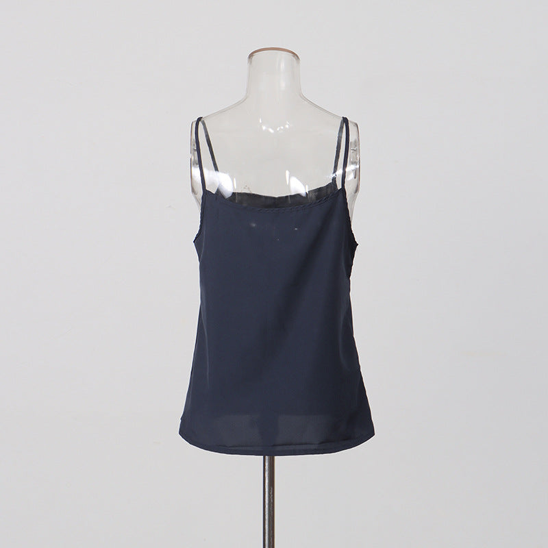 Navy Organza Bow Neck Drawstring Waist Sheer Long Sleeve Blouse NorixaFashion.com