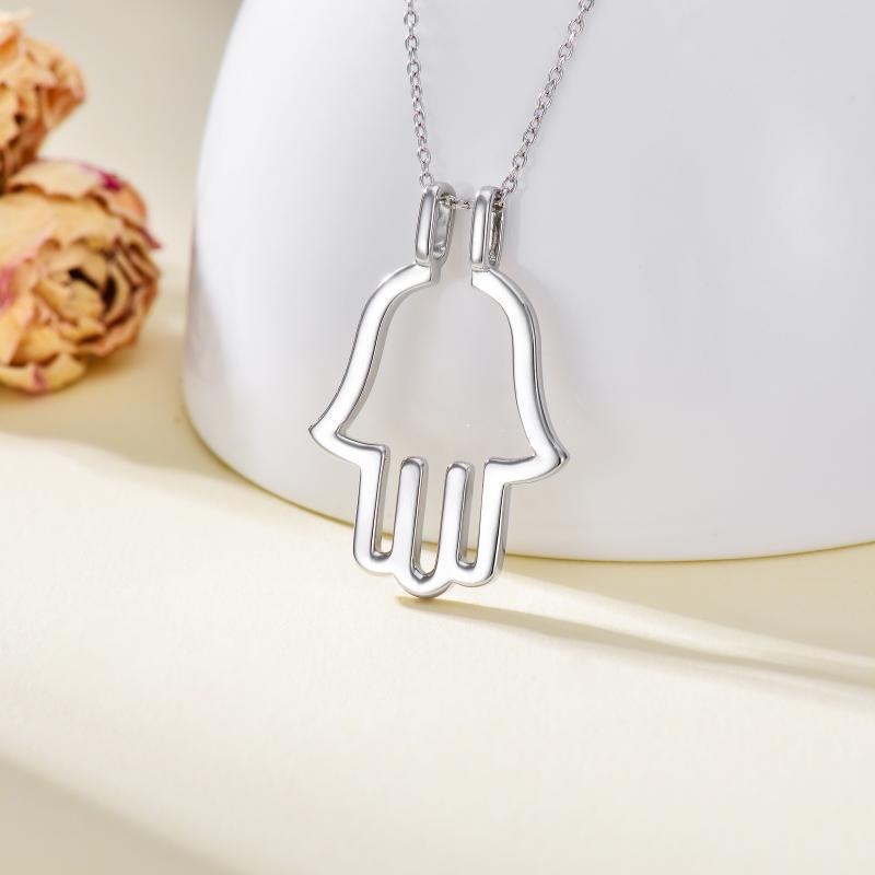 Hamsa Hand Ring Holder Keeper Pendant Necklace in Sterling Silver LadyShow.Store