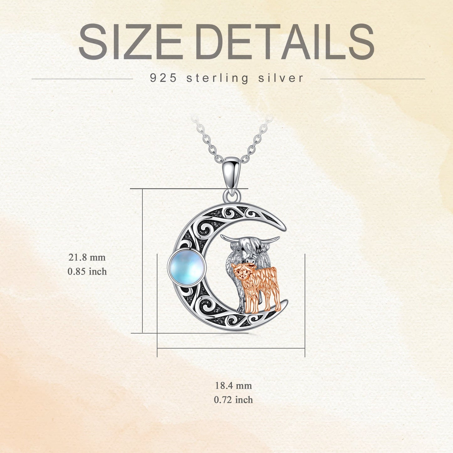 Mother Kids Highland Cow Moon 925 Sterling Silver Necklace With Moonstone LadyShow.Store