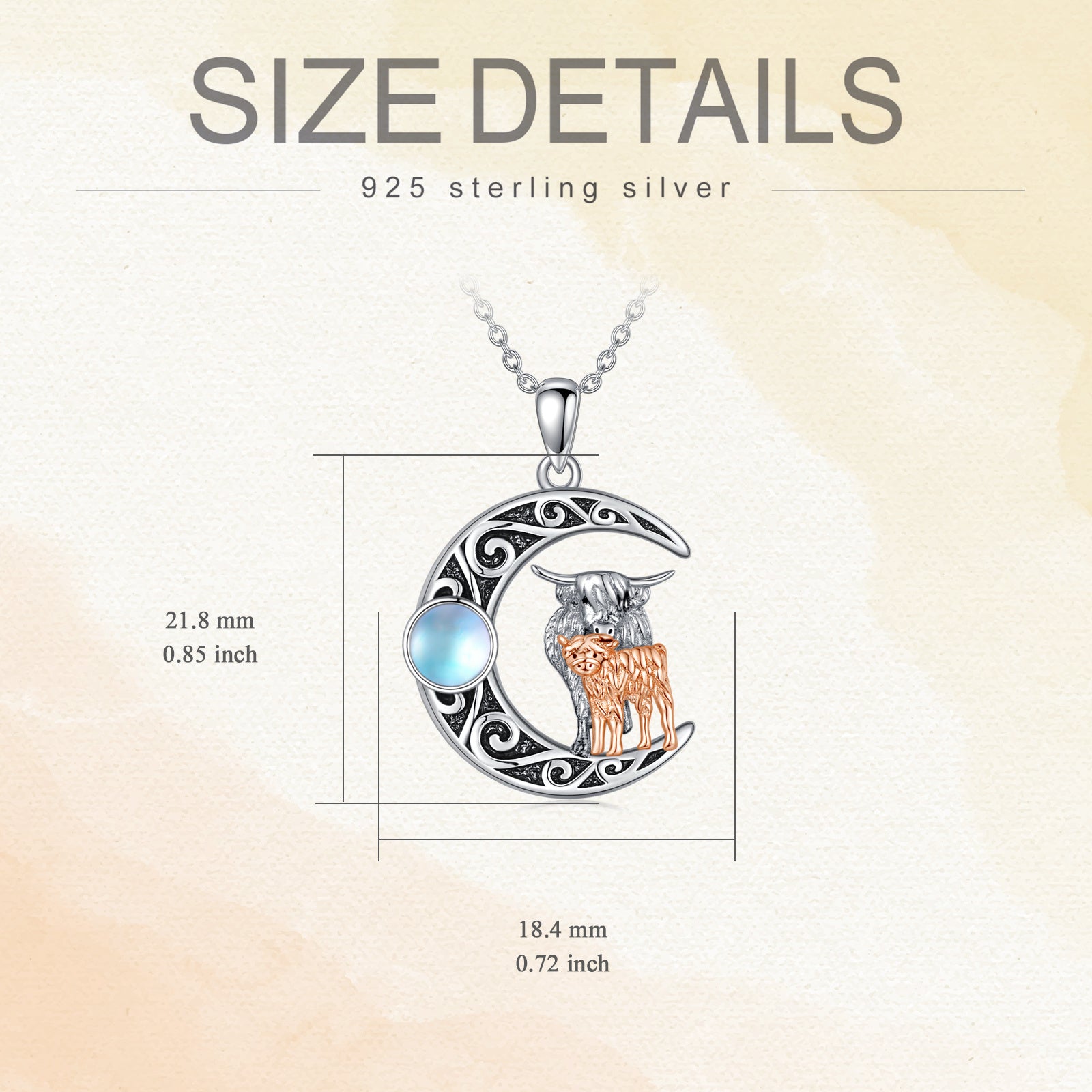 Mother Kids Highland Cow Moon 925 Sterling Silver Necklace With Moonstone LadyShow.Store