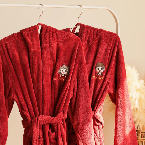 Newlywed Couple Wedding Embroidered Text Water Absorbing Home Bathrobe LadyShow.Store