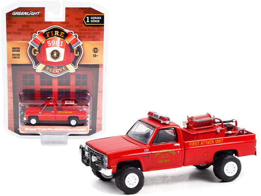 1986 Chevrolet C20 Custom Deluxe Pickup Truck Red First Attack Unit Fire Equipment and Hose and Tank "Lawrenceburg Fire Department" (Indiana) "Fire & Rescue" Series 1 1/64 Diecast Model Car by Greenlight LuxuryLifeWay Online Store