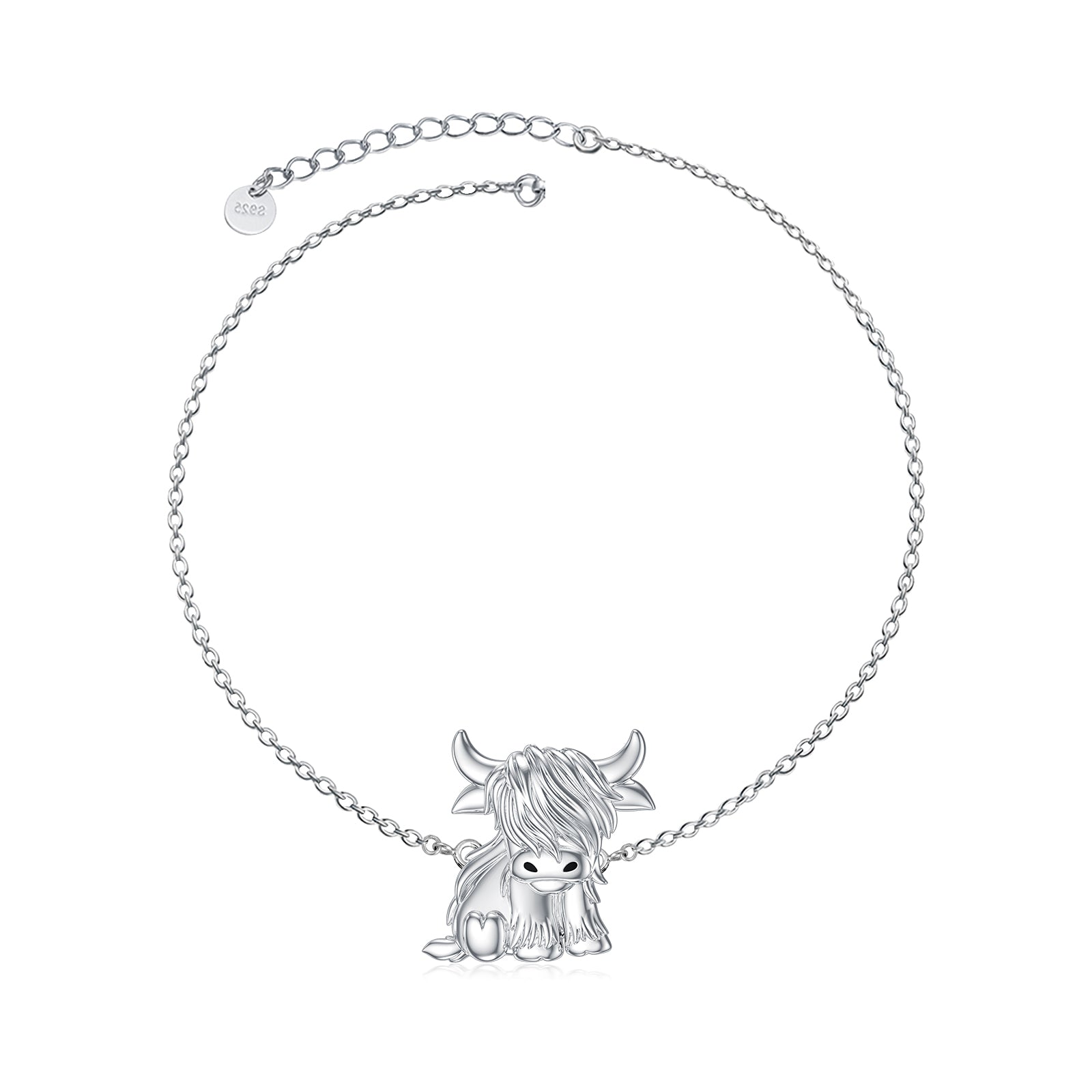 Highland Cow Necklace Anklet for Women 925 Sterling Silver Cow Crystal Necklace LadyShow.Store