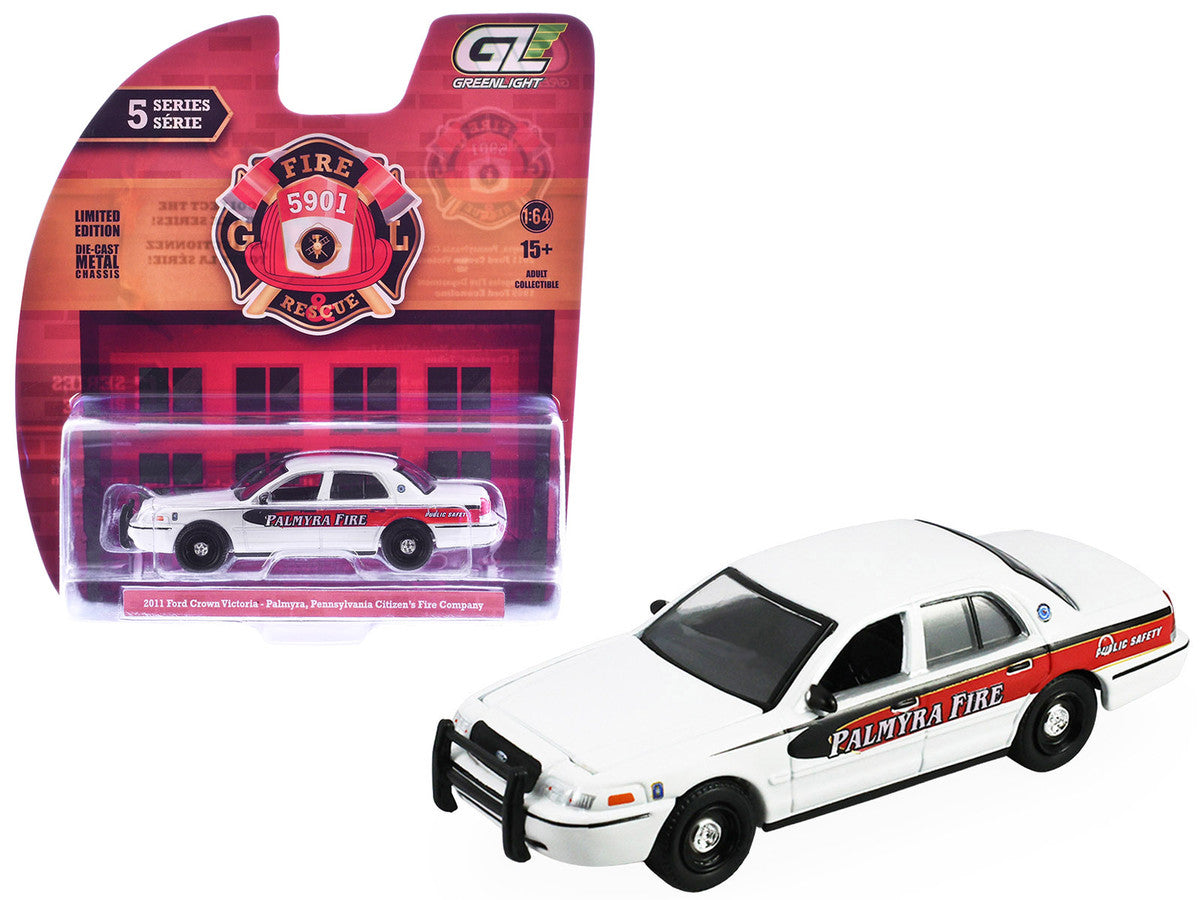 2011 Ford Crown Victoria "Palmyra Pennsylvania Citizen's Fire Company" White with Graphics "Fire & Rescue" Series #5 1/64 Diecast Model Car by Greenlight LuxuryLifeWay Online Store