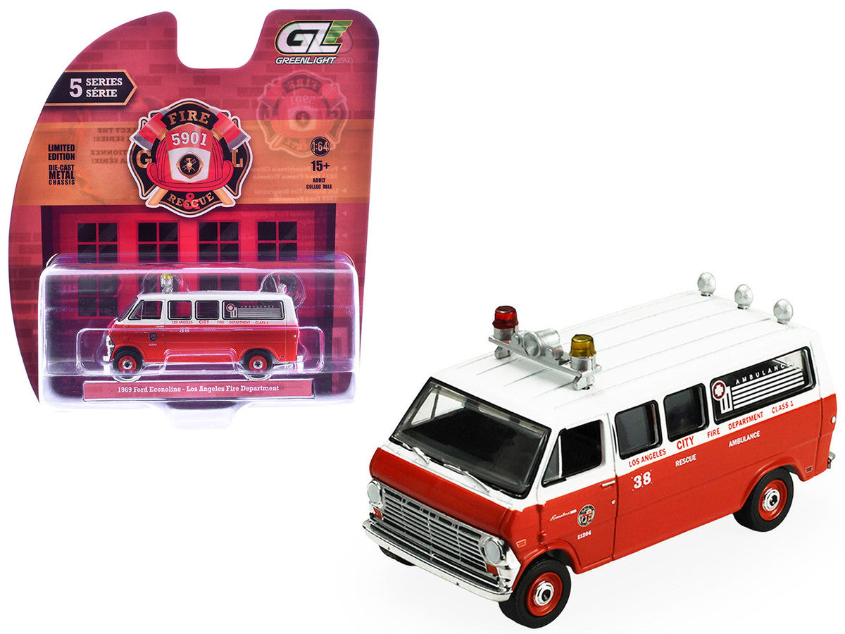 1969 Ford Econoline Ambulance "Los Angeles Fire Department" Red and White "Fire & Rescue" Series #5 1/64 Diecast Model Car by Greenlight LuxuryLifeWay Online Store