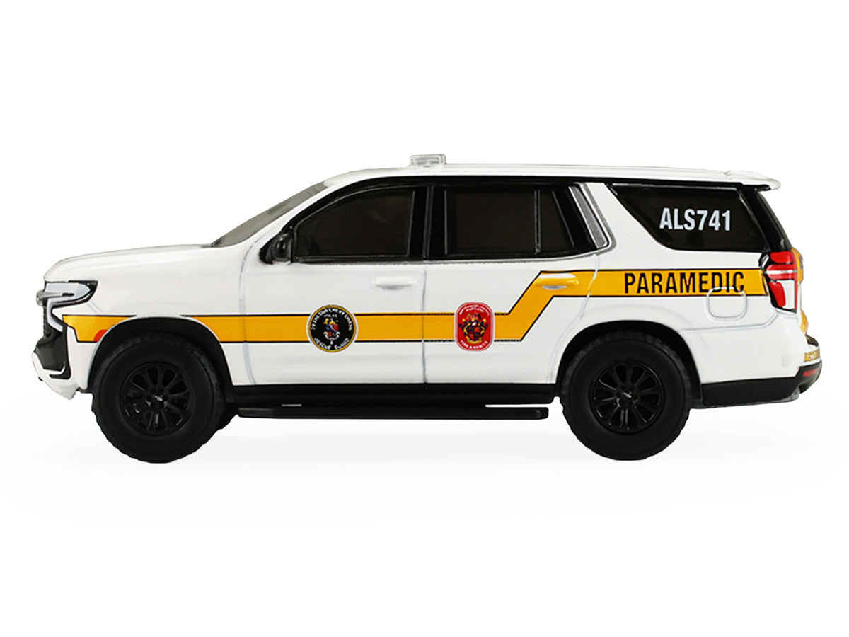 2024 Chevrolet Tahoe "Montgomery County Maryland Fire & Rescue Bethesda-Chevy Chase Rescue Squad" White with Yellow Stripes "Fire & Rescue" Series #5 1/64 Diecast Model Car by Greenlight LuxuryLifeWay Online Store