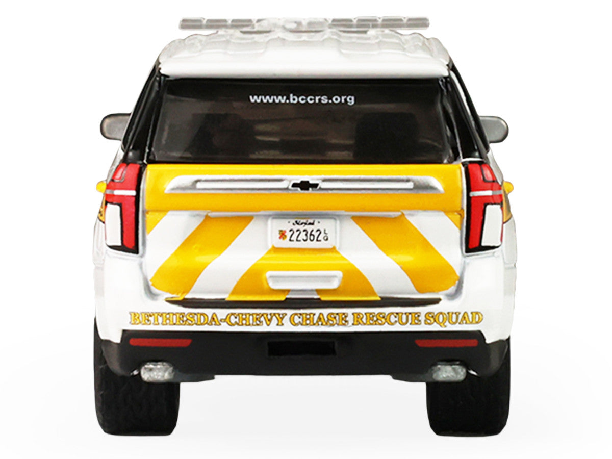2024 Chevrolet Tahoe "Montgomery County Maryland Fire & Rescue Bethesda-Chevy Chase Rescue Squad" White with Yellow Stripes "Fire & Rescue" Series #5 1/64 Diecast Model Car by Greenlight LuxuryLifeWay Online Store