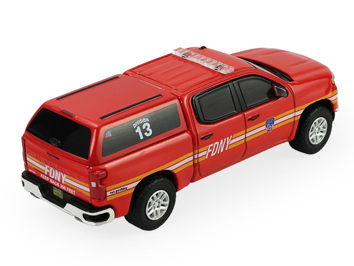 2023 Chevrolet Silverado Pickup Truck with Camper Shell "FDNY (New York City Fire Department)" Red with Stripes "Fire & Rescue" Series #5 1/64 Diecast Model Car by Greenlight LuxuryLifeWay Online Store