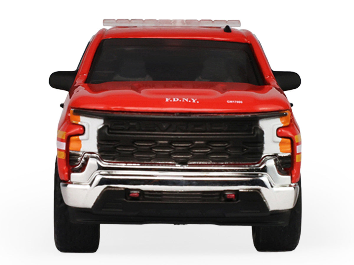 2023 Chevrolet Silverado Pickup Truck with Camper Shell "FDNY (New York City Fire Department)" Red with Stripes "Fire & Rescue" Series #5 1/64 Diecast Model Car by Greenlight LuxuryLifeWay Online Store