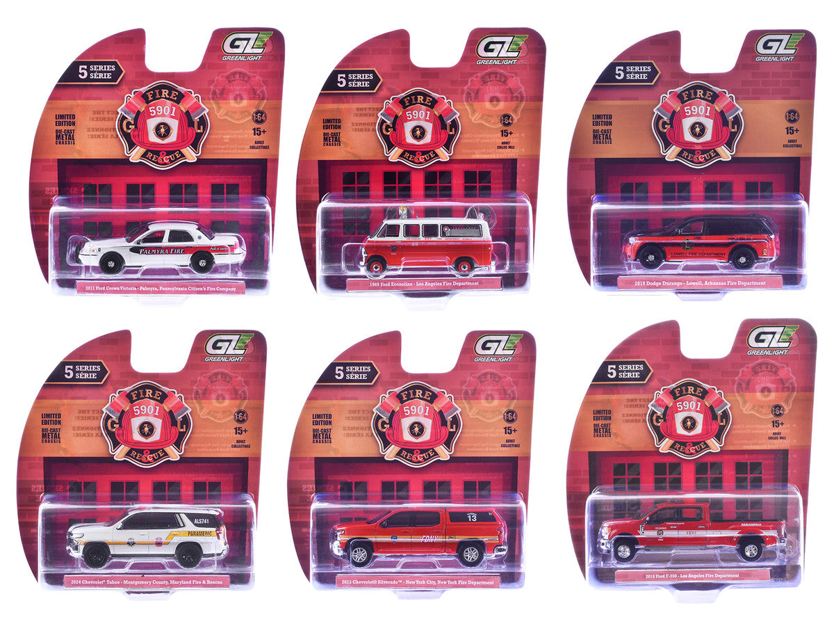 "Fire & Rescue" Series #5 Set of 6 Cars 1/64 Diecast Model Cars by Greenlight LuxuryLifeWay Online Store
