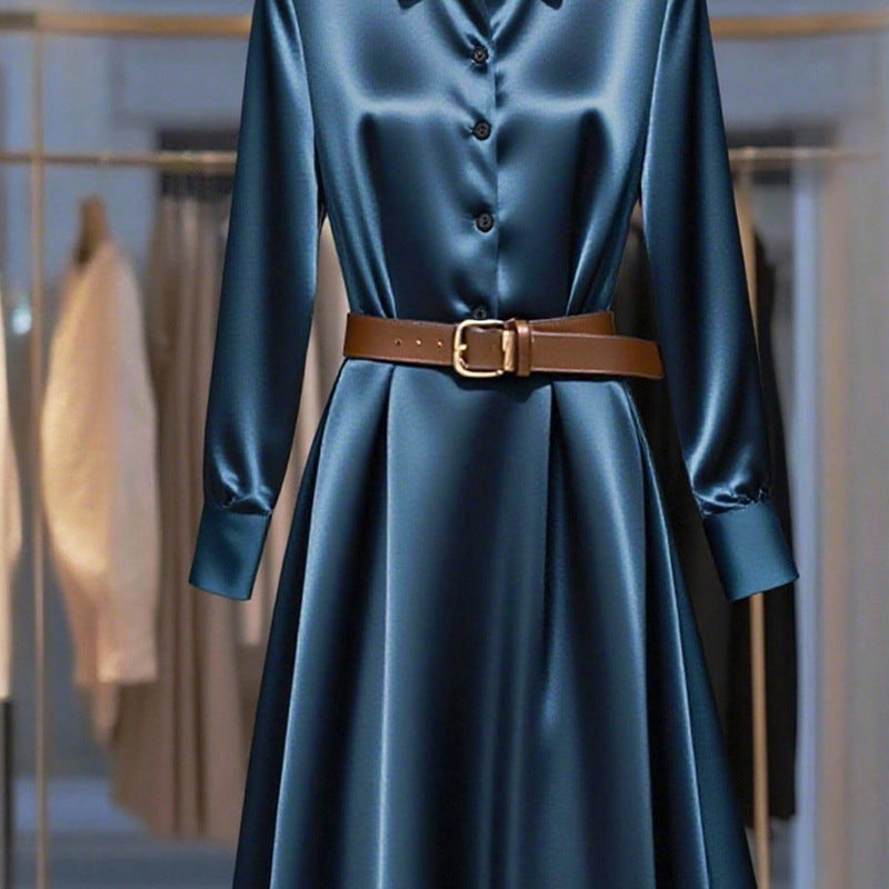 Temperament Long-sleeved Dress Autumn Solid Color A-line Skirt LadyShow.Store