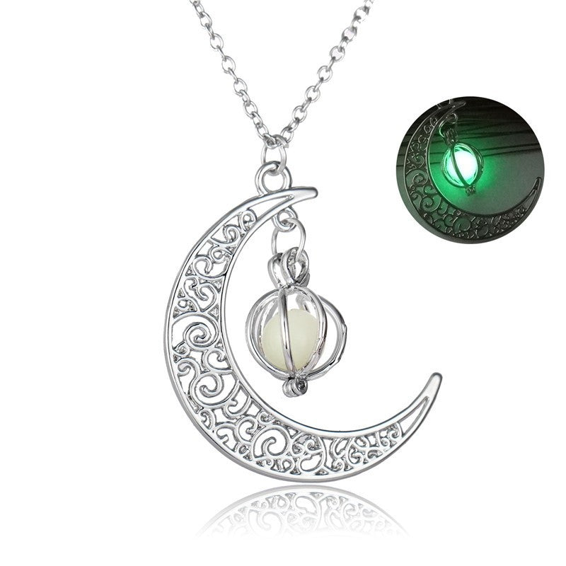 Fashion Moon Natural Glowing Stone Healing Necklace Women Gift Charm Luminous Pendant Necklace Jewelry CJD2