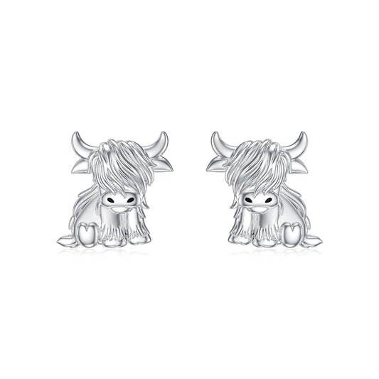 Highland Cow Earrings 925 Sterling Silver Cow Studs Earrings Highland Cow Jewelry Gifts LadyShow.Store