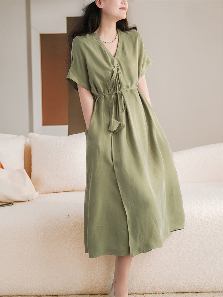 Elastic Cupro Lace Dress Women V Neck NorixaFashion.com