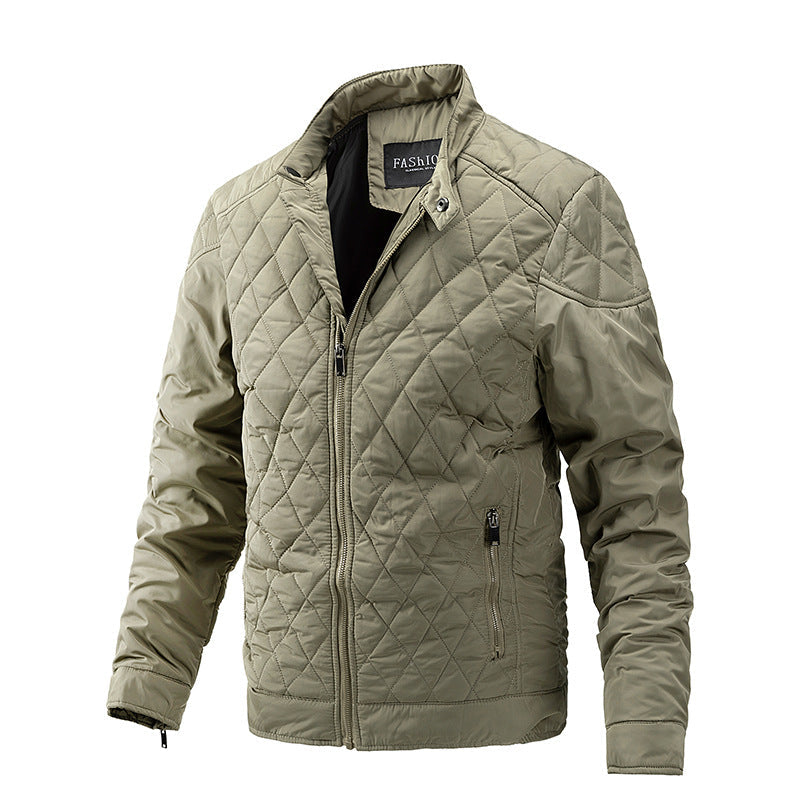 2026 Cross-Border Autumn And Winter Men's Lightweight Cotton Jacket Casual Diamond-Shaped Stand Collar Coat Harrington Jacket Cotton-Padded Jacket Men's Fashion Trend NorixaFashion.com
