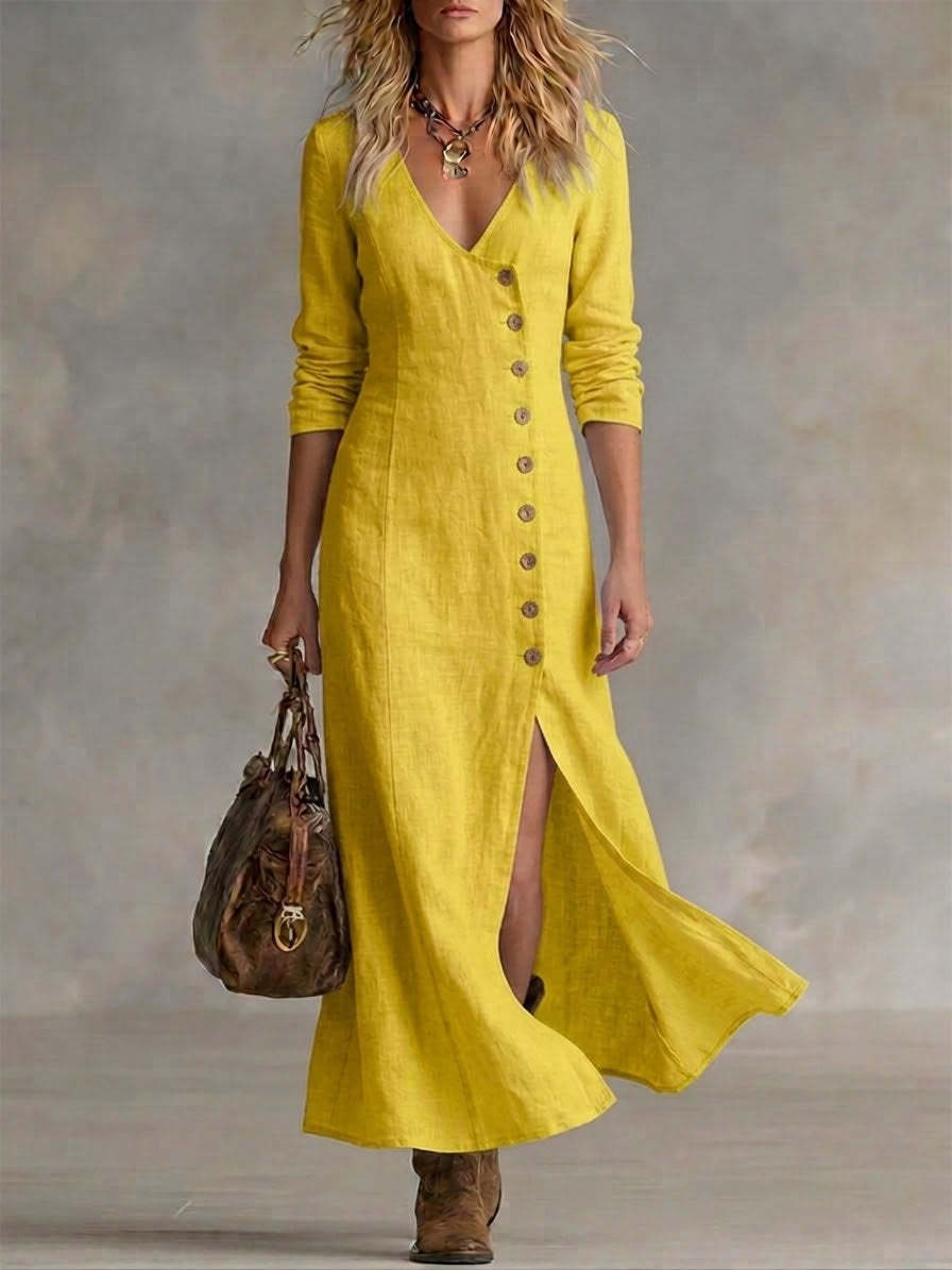 Fashionable Casual Cotton-Linen Long-Sleeve Womens Dress NorixaFashion.com