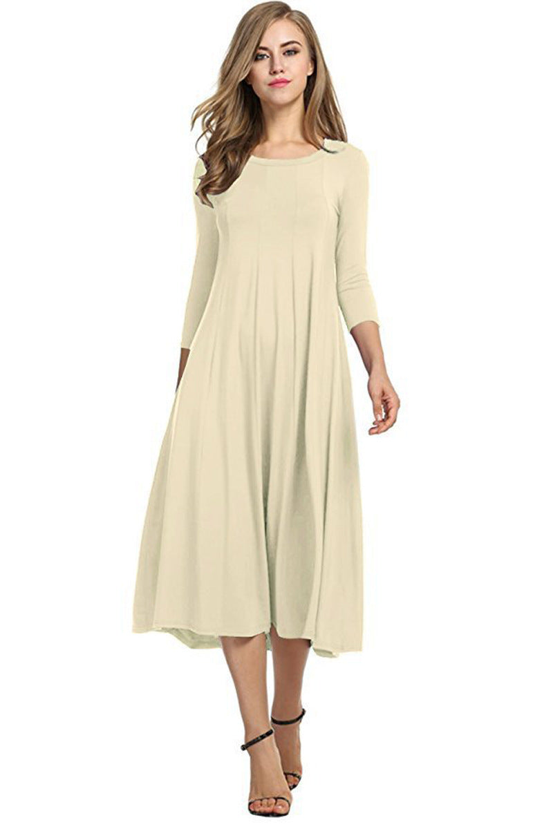 Crew Neck Sleeve Solid Color Swing Dress LuxuryLifeWay Online Store