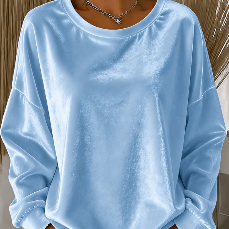 Casual Round-neck Velvet Solid-color Long-sleeve Shirt NorixaFashion.com