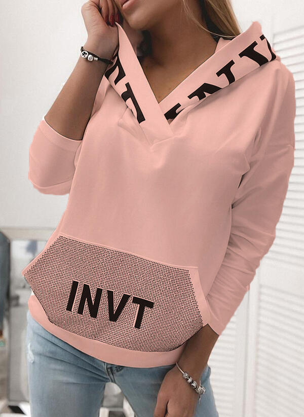 Pocket Hooded Letter Pullover Sweatshirt