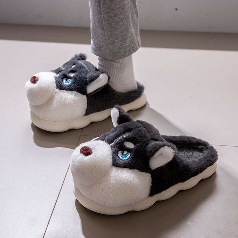 Cute Husky Cartoon Pure Cotton Slippers Men's Style Warm Indoor Slippers For Winter Home Use Best YouTube Store