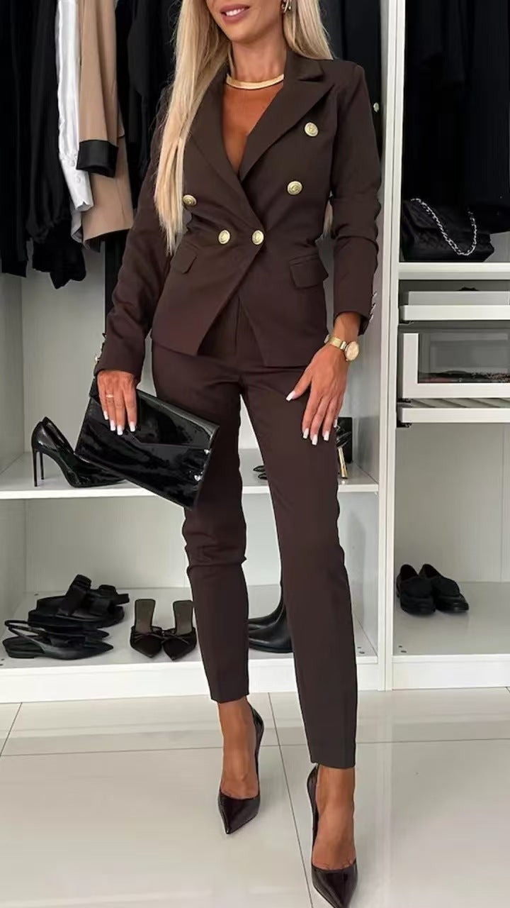 New All-matching Casual Suit Lapel Button-down Jacket And Slim-fit Trousers For Women's Office Business Set Clothing NorixaFashion.com