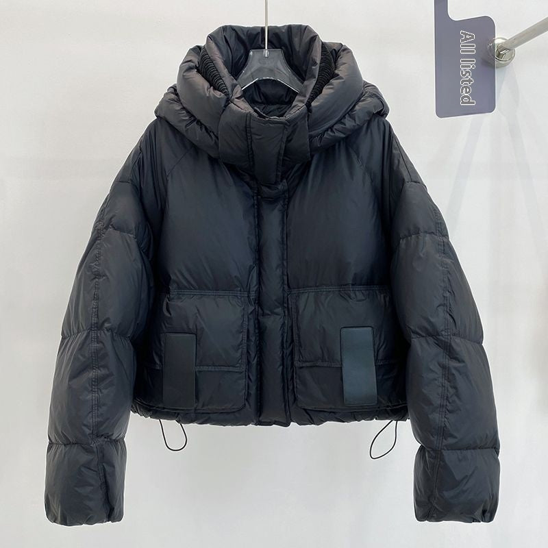 New Hooded Loose Slimming And Fashionable White Duck Down Bread Coat Best YouTube Store